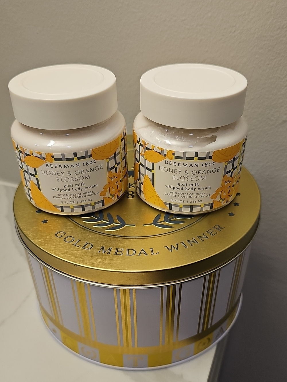 Beekman 1802 Honey & Orange Blossom Goat Milk Whipped Body Cream × 2 In Gift Tin